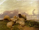 Thomas Sidney Cooper Canvas Paintings - Sheep In Canterbury Water Meadows